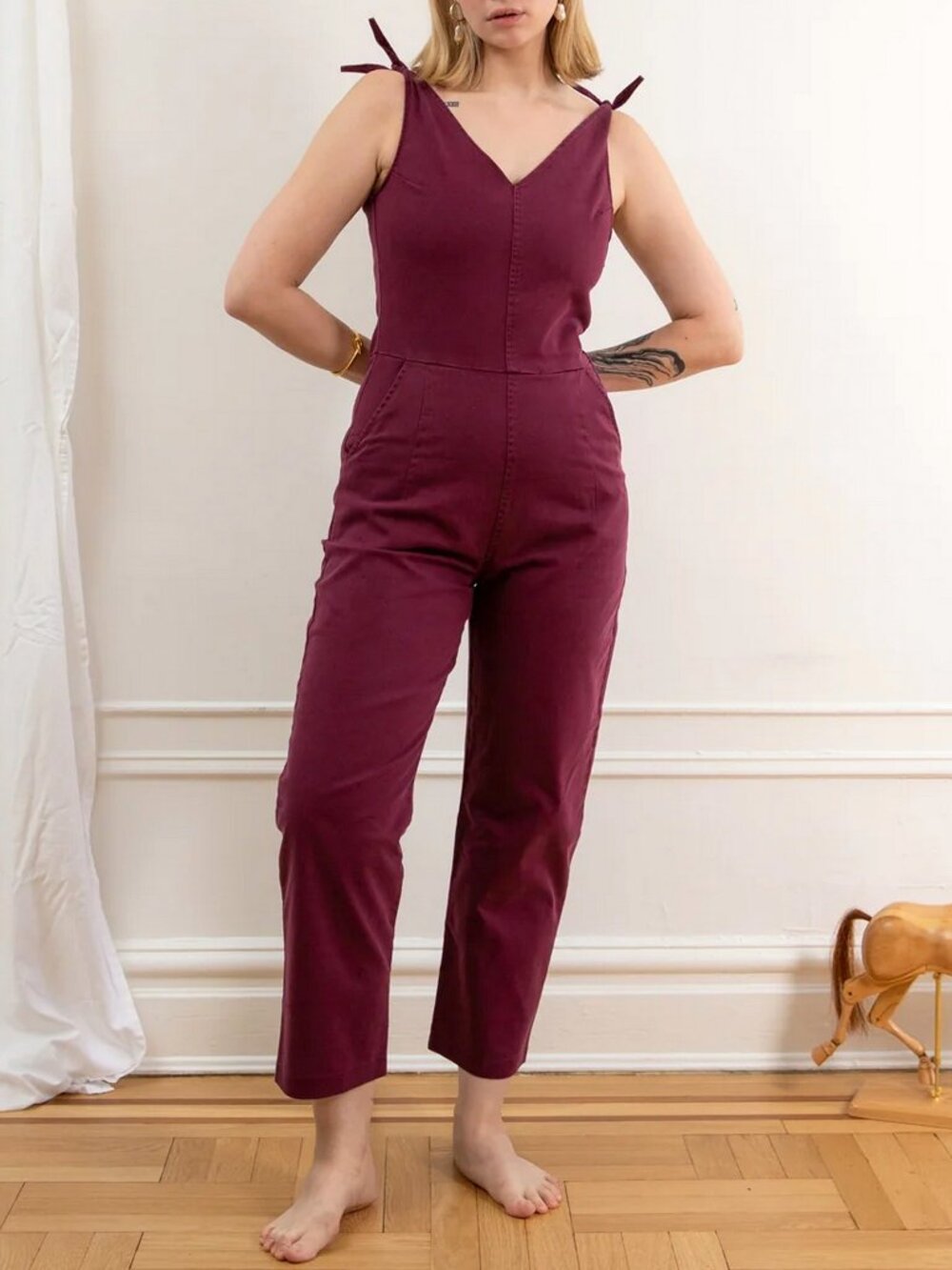 Loup Slate Tie Strap Coveralls in Maroon